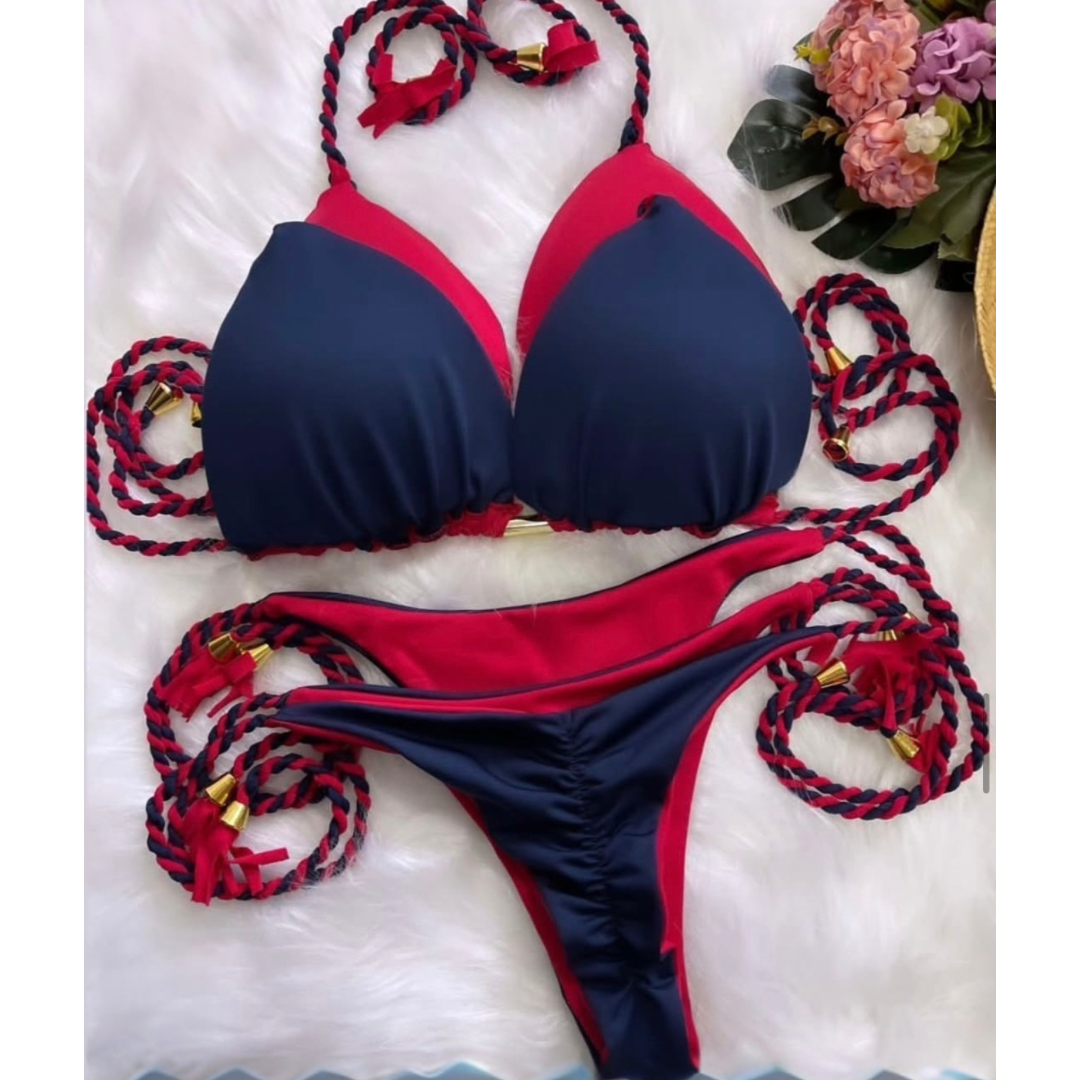 Biquíni Dupla Face Vermelho & Azul Escuro
