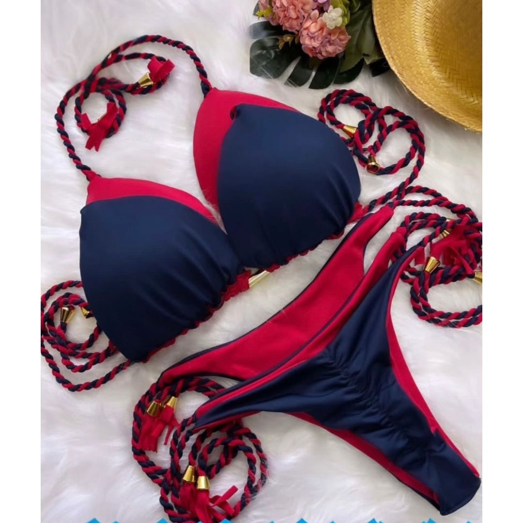 Biquíni Dupla Face Vermelho & Azul Escuro