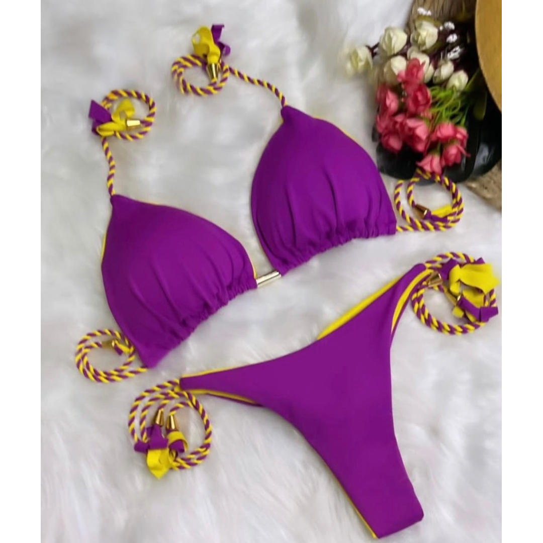 Biquíni Dupla Face Roxo & Amarelo